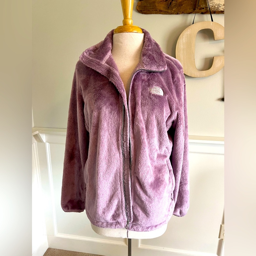 Lavender fuzzy north face jacket